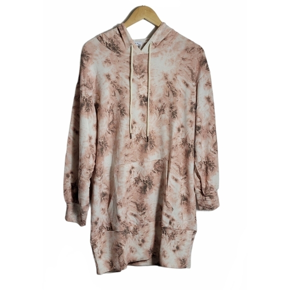 Tie-Dye Hoodie Lounge Sweatshirt Dress Long Sleeve Hooded Pockets - Picture 6 of 12